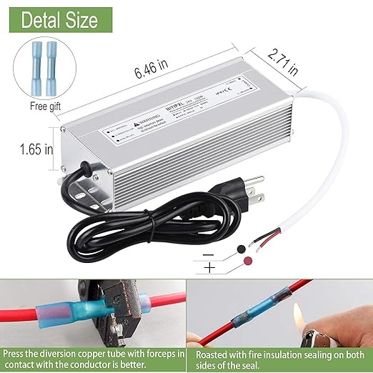 LED Driver 100 Watts 24V DC Low Voltage Transformer， Waterproof IP67 LED Power