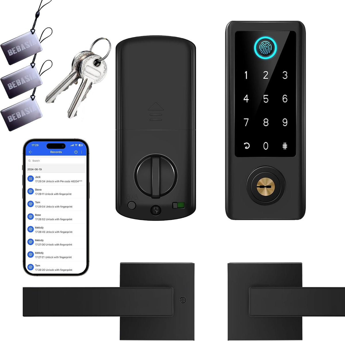 BEBASIA Smart Fingerprint Door Lock with Handle Set, Full App Control