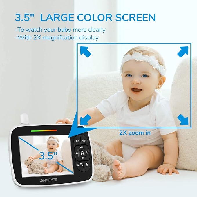 ANMEATE Baby Monitor with Remote Pan-Tilt-Zoom Camera, Large Display Video Baby