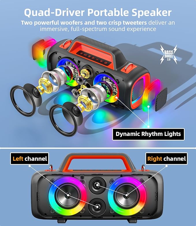 Portable Bluetooth Speaker Wireless, 140W Peak Loud Sound
