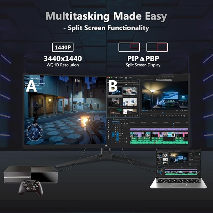 Z-Edge 34" Curved Gaming Monitor, WQHD 1440P 165Hz 144Hz PC Monitor, MPRT 1ms
