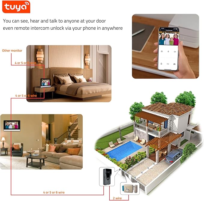 Wireless IP Video Doorbell Intercom System, WiFi 7 Inch Monitor