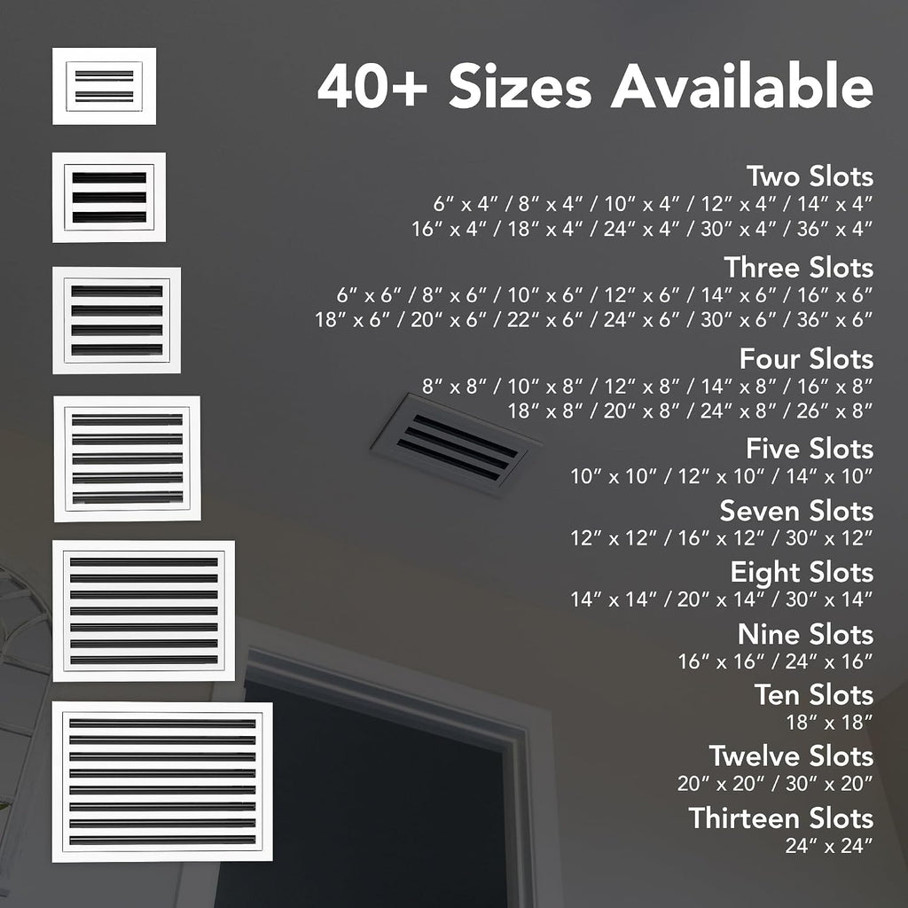 QuietCool 10x4 Modern Design AC Grille - Aluminum White - Air Vent - Linear Slot Diffuser - Register Grille for Heating and Cooling - Compatible with Ceiling, Wall, or Floor Registers