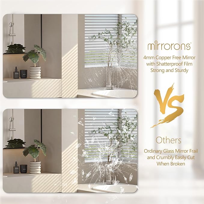 Mirrorons 18x24 Frameless Bathroom Mirror, Rounded Corner Bathroom Vanity Mirror