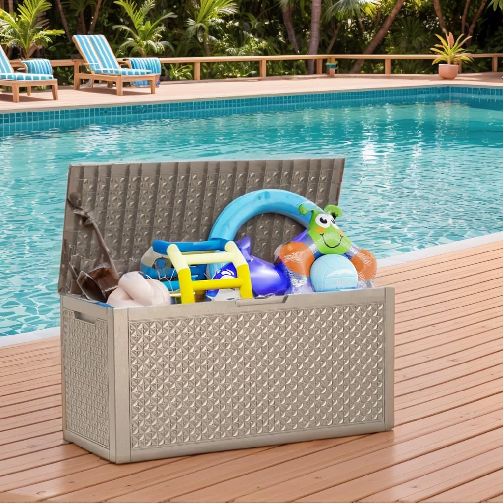 new 121 gallon outdoor storage box, resin deck, package contents