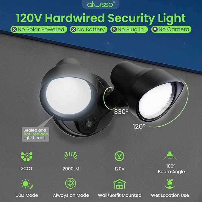 ALUSSO Dusk to Dawn Outdoor Lighting, 25W 2000LM Dusk Till Dawn Outdoor Light