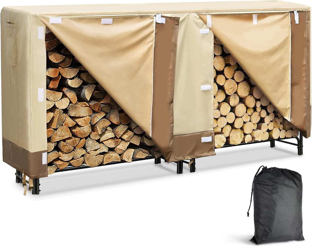 8ft Firewood Rack Cover, 600D Oxford Heavy Duty, Weatherproof & Waterproof with Black Storage Bag - Indoor/Outdoor Protection (96" L x 24" W x 42" H)