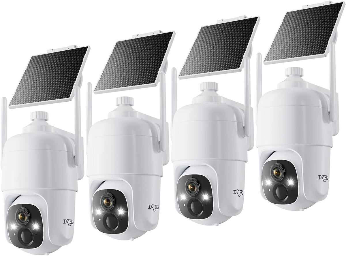 Dzees Solar Security Cameras Wireless Outdoor, 2K Battery Powered Security (4 Pack)
