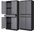 Letaya Metal Garage Storage Cabinet with Drawer,4 Door Tool Cabinet with Lock-2 Adjustable Shelves for Garage Home Office Utility Room (Black & Gray)