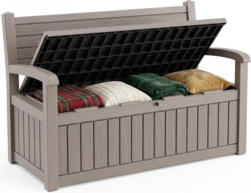 Storage Bench Outdoor Deck Box, 120 Gallon Lockable Patio Furniture
