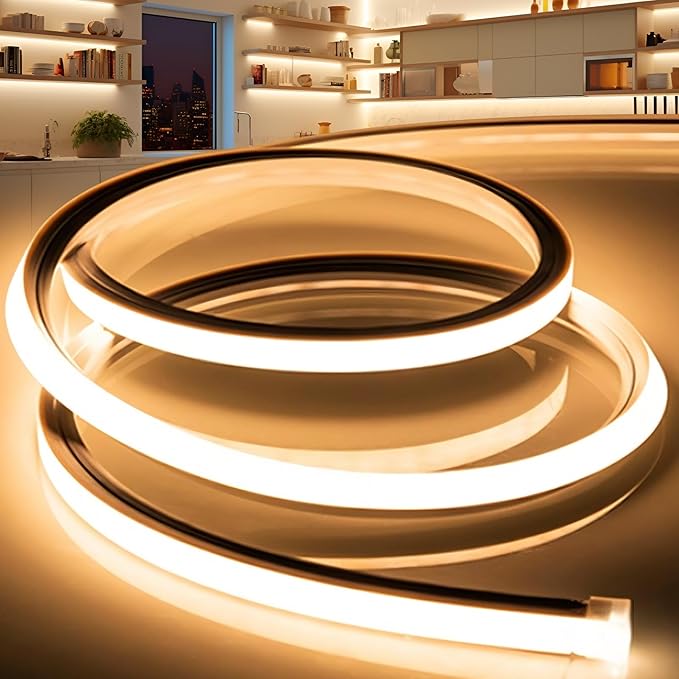 VOEWT LED Strip Lights Warm White 3000K, 98.4ft 110-120V Neon Rope Lights