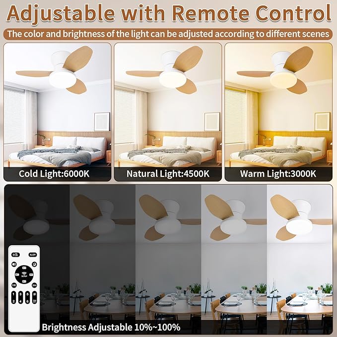 Glowall Small Ceiling Fan with Lights, 25 Inch Flush Mount with Remote Control