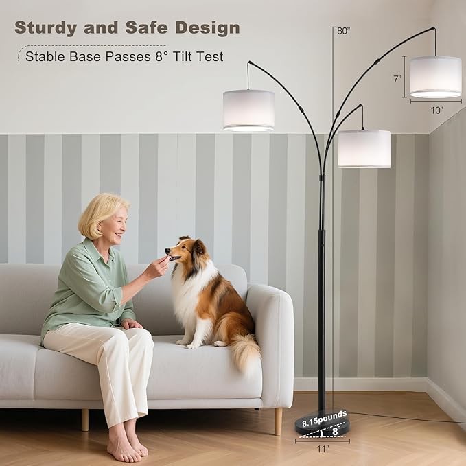 Fansdrick Floor lamp with Remote, 3 Light Arc Floor Lamps