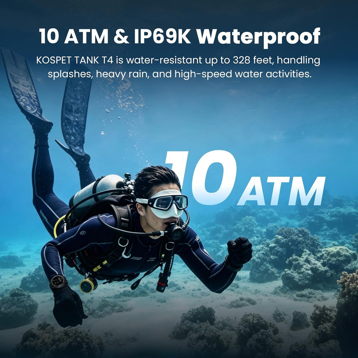 kospet tank t4 rugged smart watch, gps/offline maps, side view