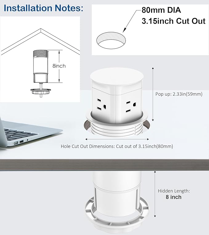 Jgstkcity Pop Up Outlet for Countertop, Flush Mount Tamper Resistant Space