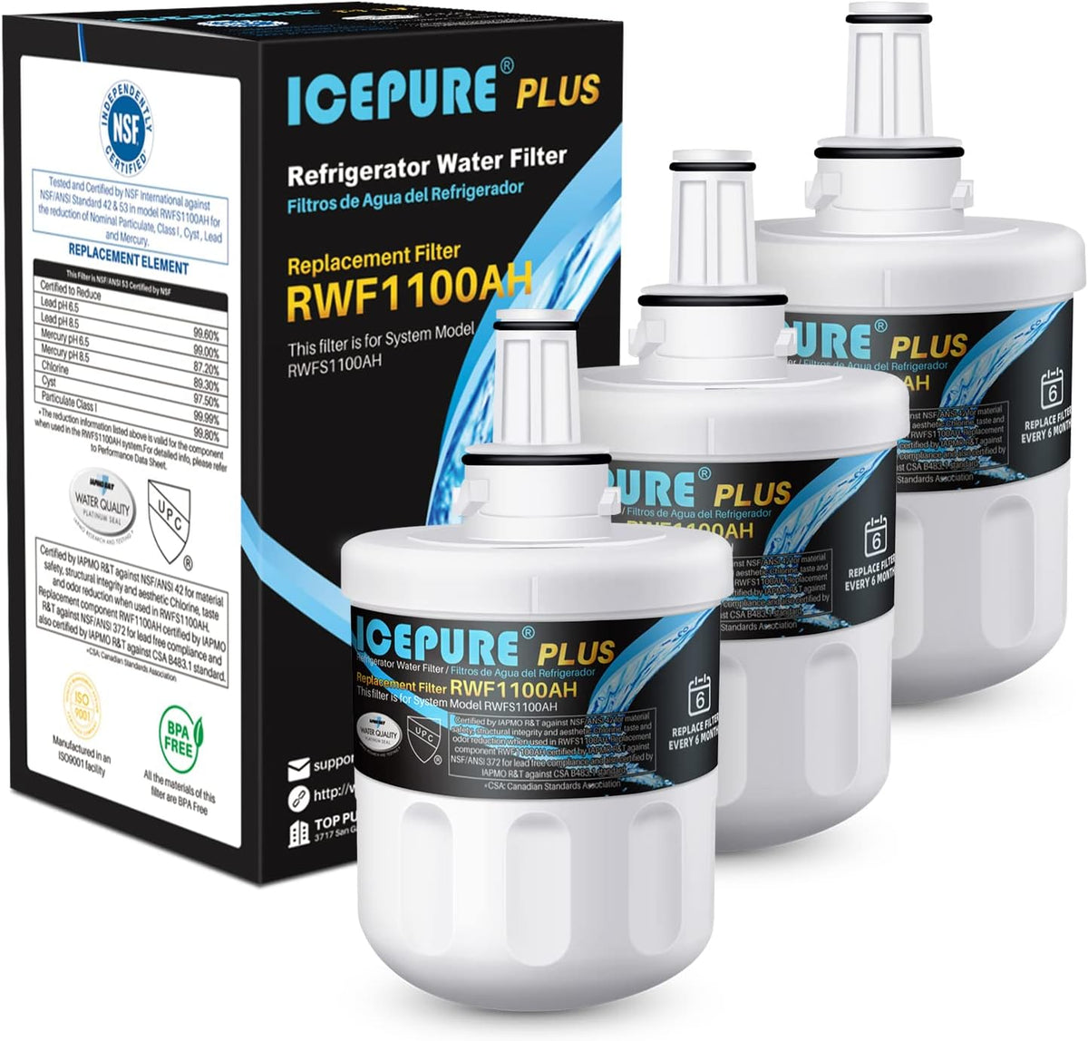 ICEPURE PLUS Remove Heavy Metals NSF/ANSI 53&42 NSF/ANSI/CAN 372 DA29-00003G (3PACK)