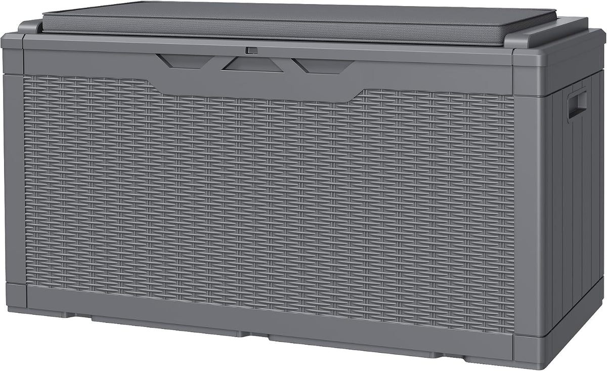 JUMMICO 100 Gallon with Cushion Deck Box, Waterproof Outdoor Storage Box