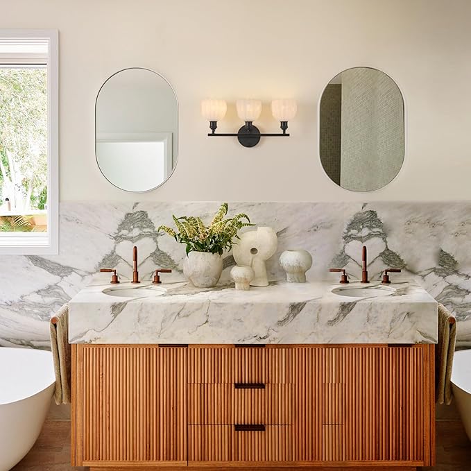 Shenmoyl Bathroom Light Fixtures, 3-Light Black Vanity Wall Light Over Mirror
