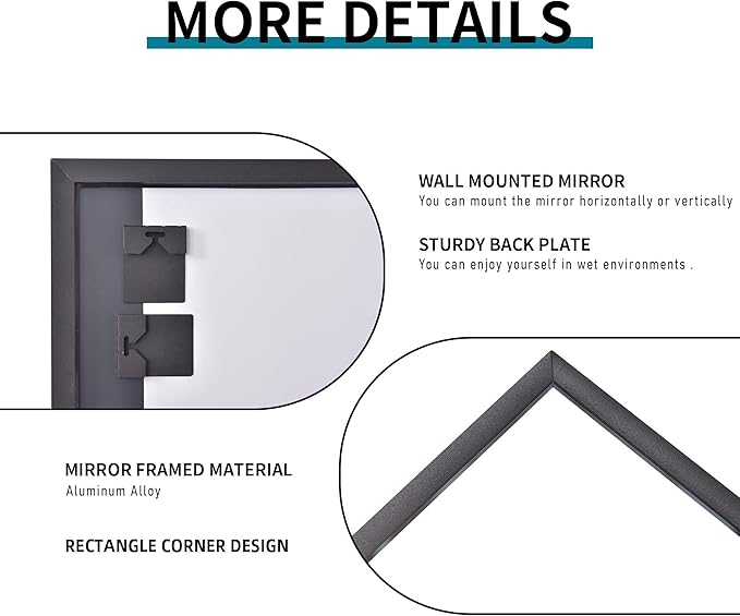 Black Bathroom Mirror for Wall, 30x60 Inch Rectangle Mirrors