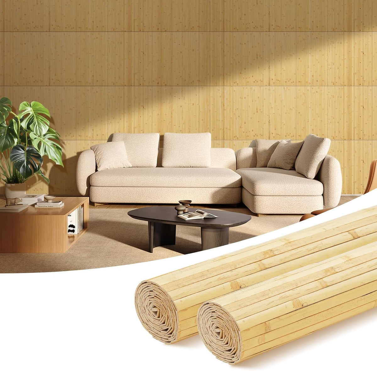 OUZUGIE 2 Pack 96x24 Inch Natural Bamboo Wall Panel – Natural Pole Wrap Paneling