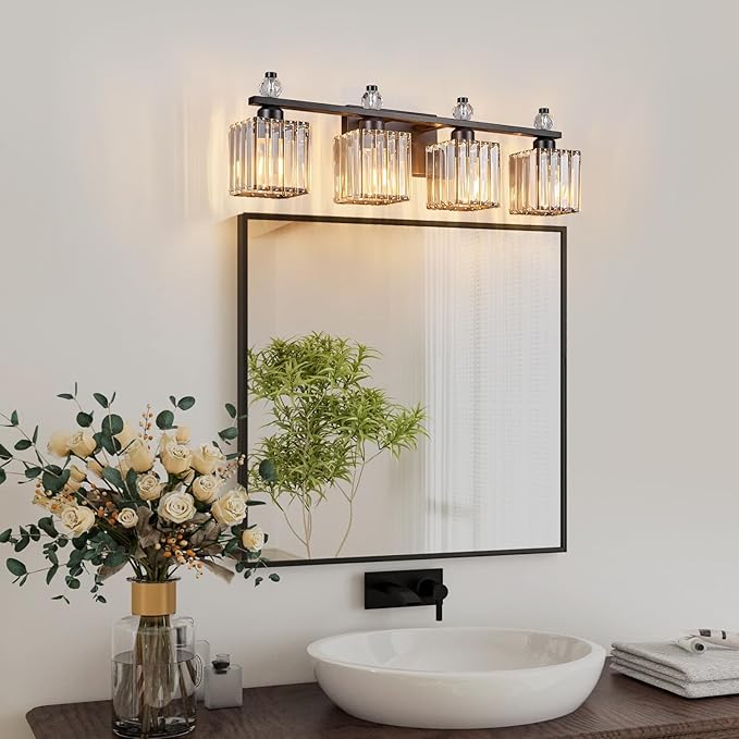 FDPBY Vanity Lights 4-Light Modern Crystal Vanity Light Sand Black Bathroom