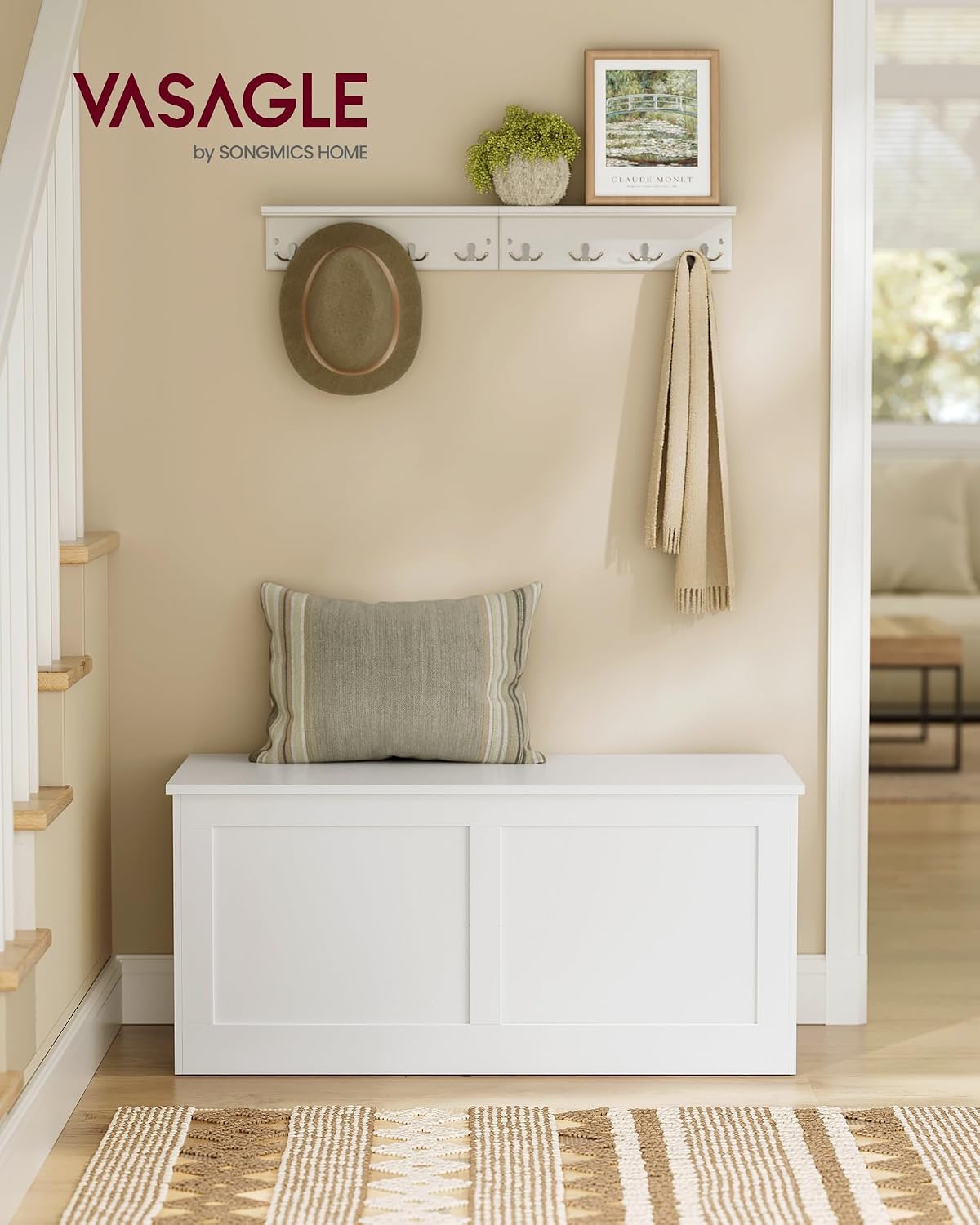 vasagle storage chest with 2 safety hinges, 15.7 shown in use