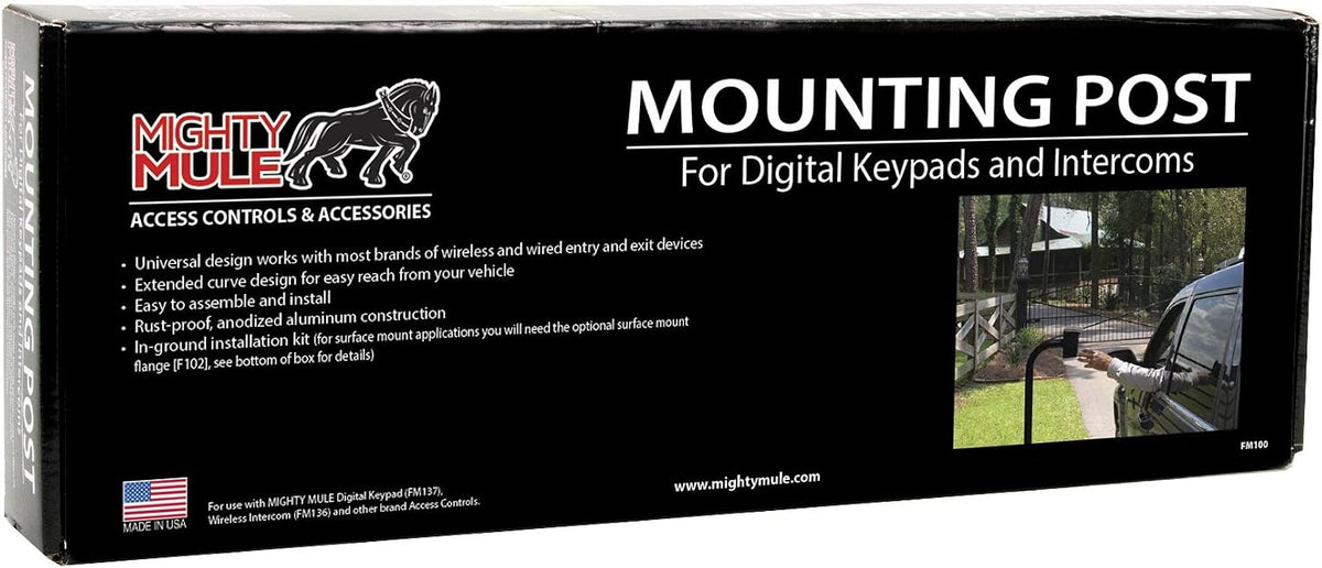 mighty mule (fm100) powder coated black keypad mounting shown in use