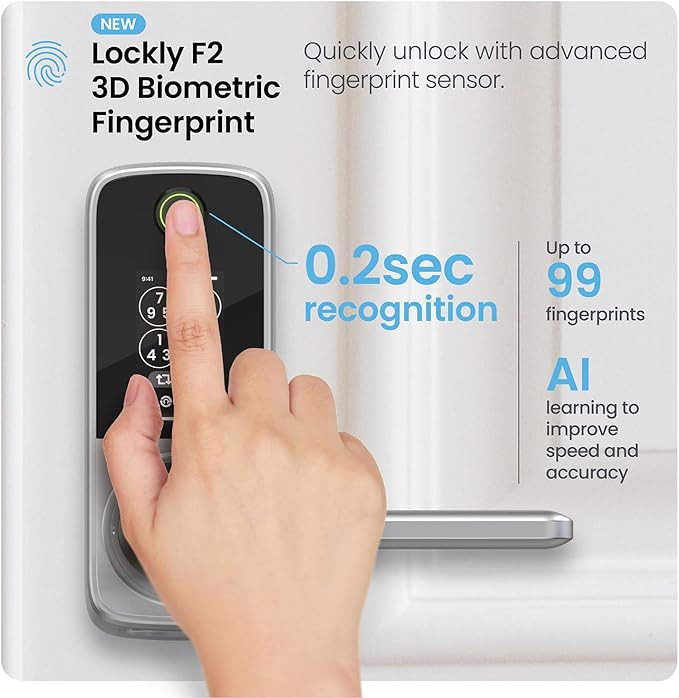 Lockly Smart Lock Secure Pro, Fingerprint Door Lock, Keyless Entry, Built-in
