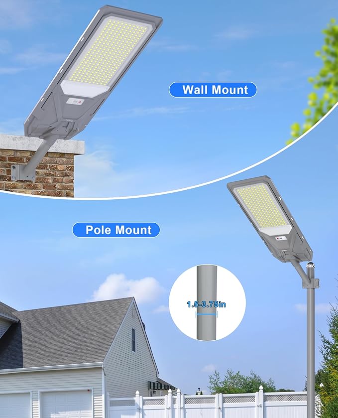 JAYNLT X-12000W Solar Street Lights, 6500K Commercial Parking Lot Light Dusk to