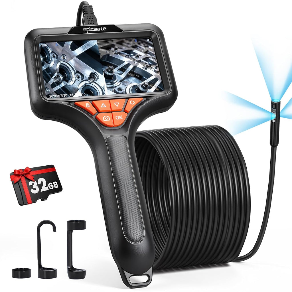 50FT Triple Lens Endoscope Camera,5" Sewer Drain Pipe Inspection