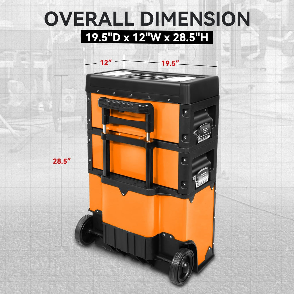auto dynasty 3-tier rolling trolley tool box stackable on a desk or shelf