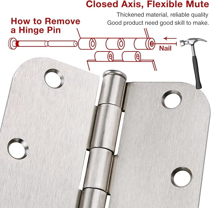 48 Pack Interior Door Hinges Brushed Nickel 3.5 Inch x 3 1/2" Rounded 5/8"