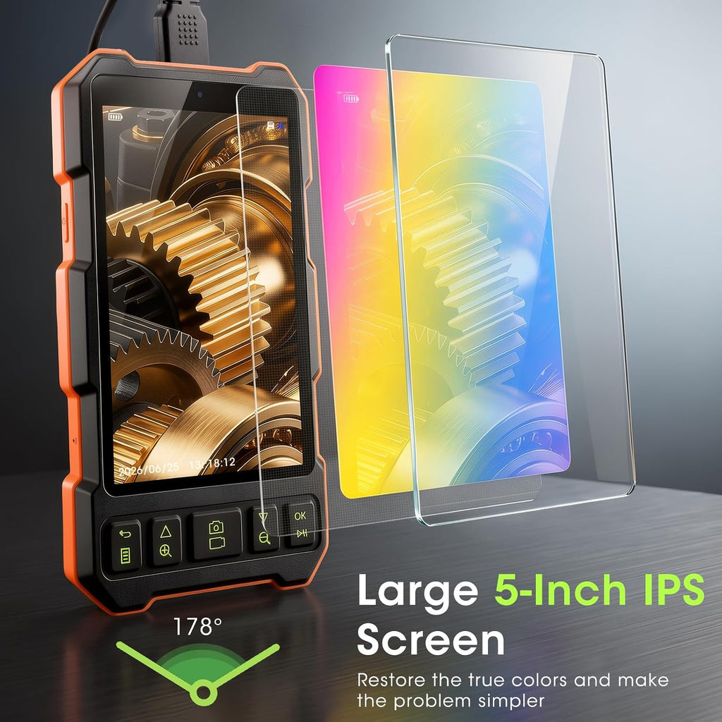 epicmate 50ft triple lens inspection camera,5”ips screen endoscope shown in use