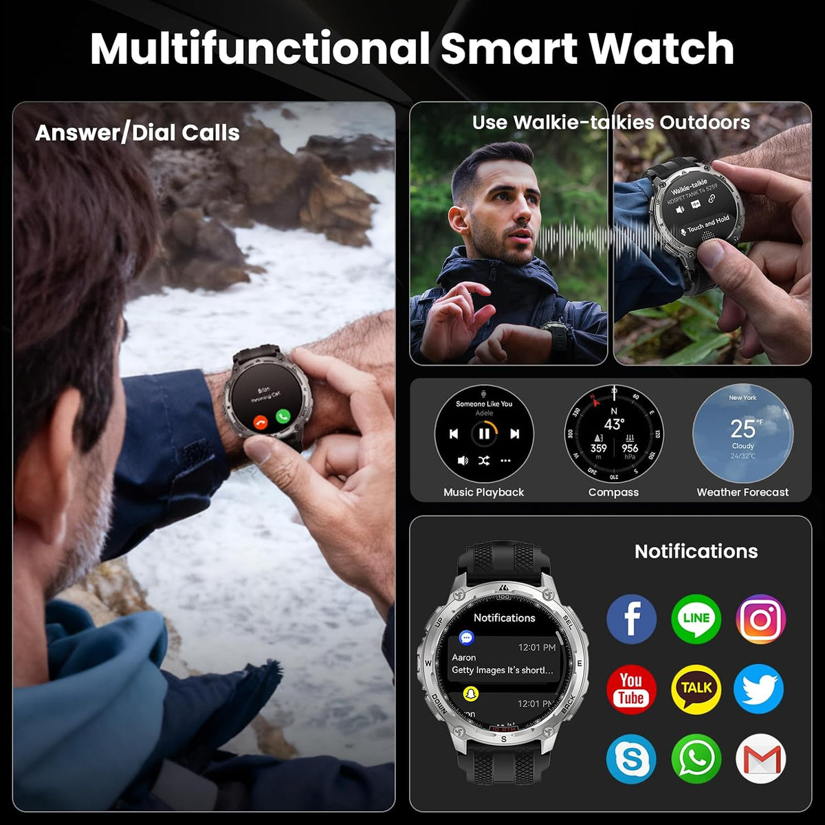 kospet tank t4 rugged smart watch, gps/offline maps, view 9