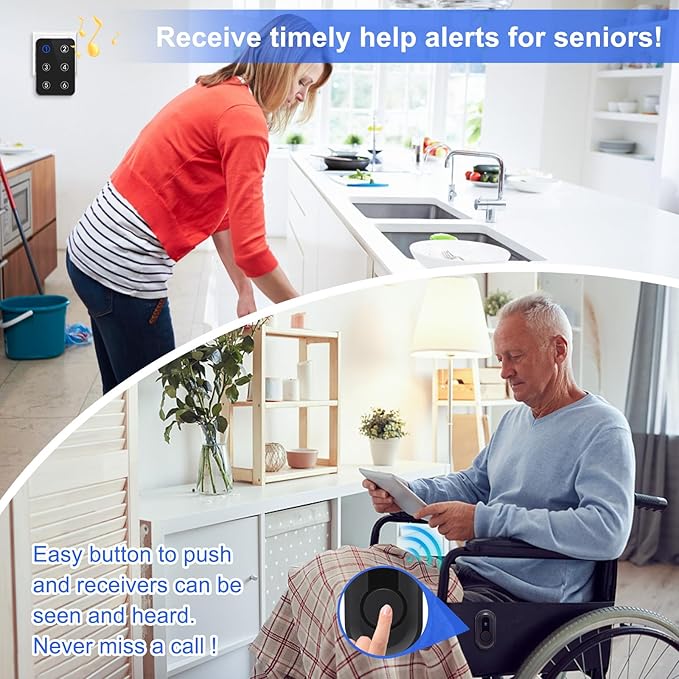 Caregiver Pager Wireless Call Button Emergency Life Alert Systems 500Ft Range