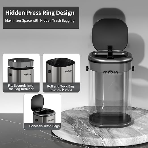 MRBIN Stainless Steel Motion Sensor Tall Bathroom Trash Can