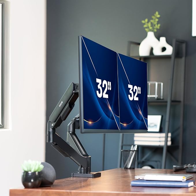 VIVO Dual Monitor up to 32 inches and 19.8 lbs per Screen, Pneumatic Arm Desk
