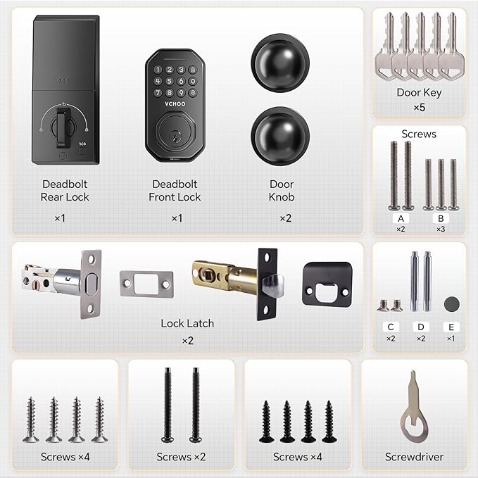 VCHOO Keyless Entry Door Lock Set WiFi Smart App Control Door Lock