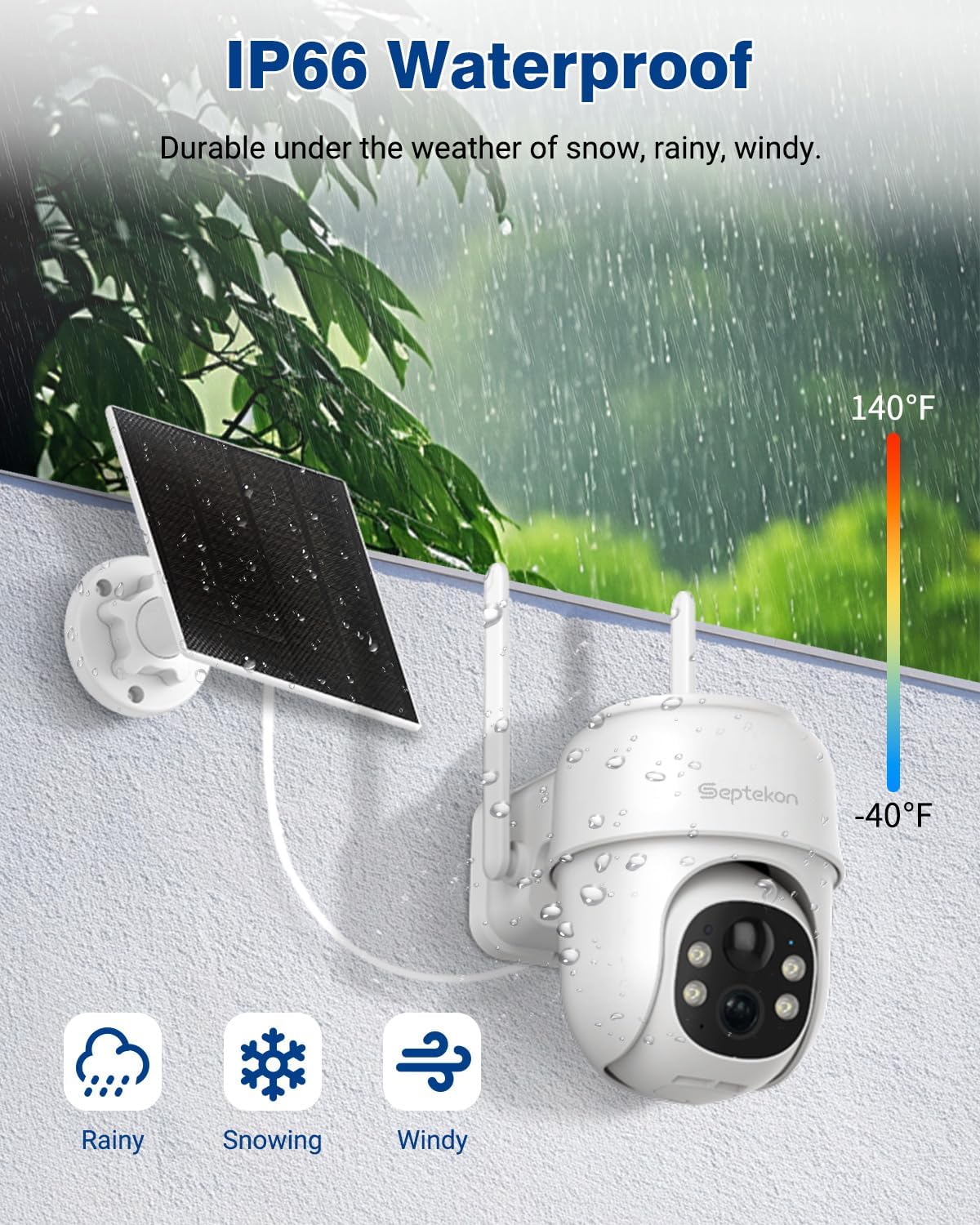 septekon 360°ptz security cameras wireless outdoor 2 pack showing dimensions