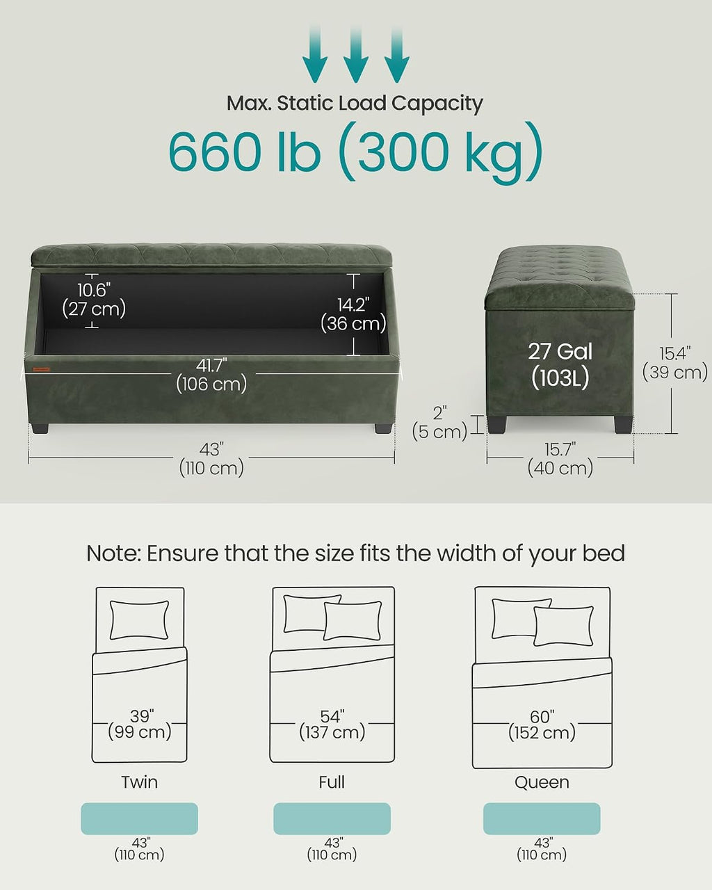 songmics storage ottoman bench, foot rest with legs, side view
