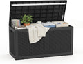 ROJIK Outdoor Storage Housing Deck Box - Waterproof Patio Furniture, Garden Tools, Cushions, Pool Accessories Storage Bench with Lockable Lid and Side Handles (Black 110 Gal)