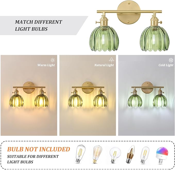 Shenmoyl Bathroom Light Fixtures, 2-Light Brass Vanity Wall Light Over Mirror