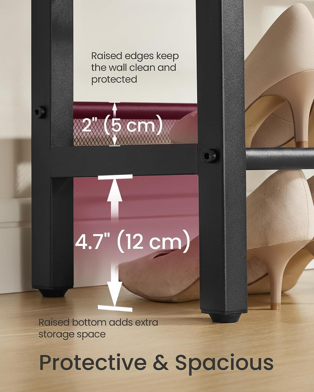 vasagle 3 tier shoe rack bench, one piece showing dimensions