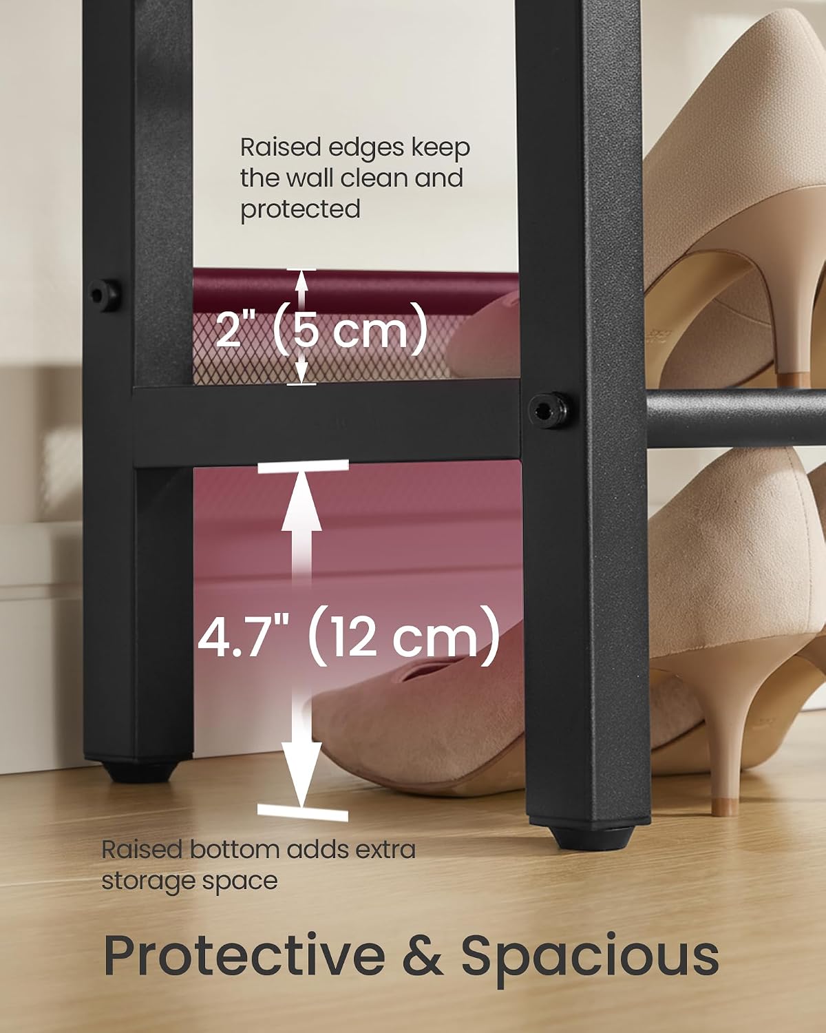 vasagle 3 tier shoe rack bench, one piece showing dimensions