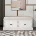 Merax Modern Rustic Wood Shoe Bench with Removable Cushion Multipurpose Window Storage Cabinets for Entryway Living Room Bedroom White