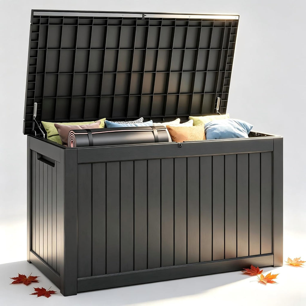 Waterproof Outdoor Storage Box, Resin Patio Organizer,300 Gal,Black
