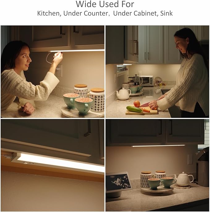 Leetdud Under Cabinet Lighting Plug in or Hardwired Built-in Dimmer, 24 Inch 12W