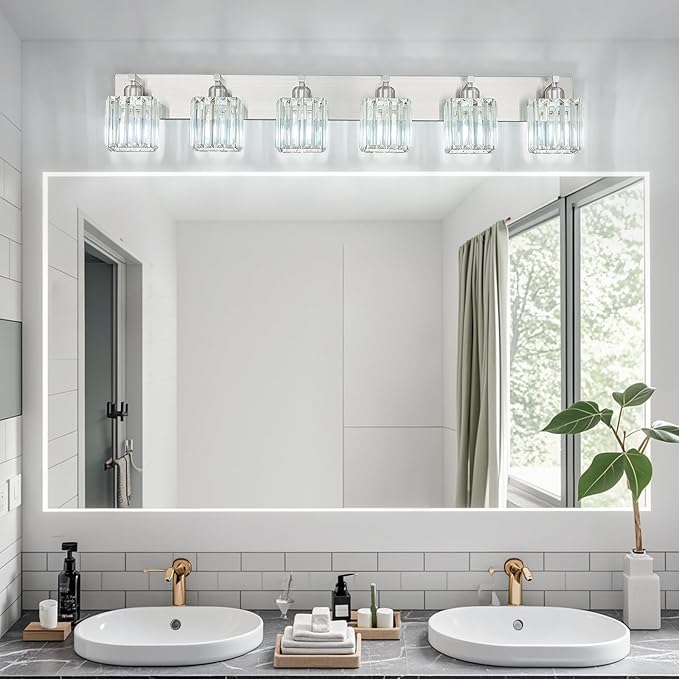FDPBY Modern Vanity Light 6-Lights Brushed Nickel Vanity Light Crystal Bathroom