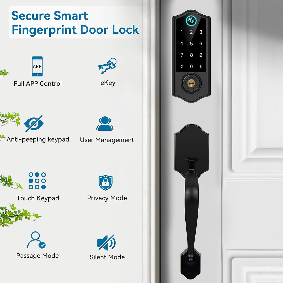 fingerprint smart door lock front door with handle shown in use