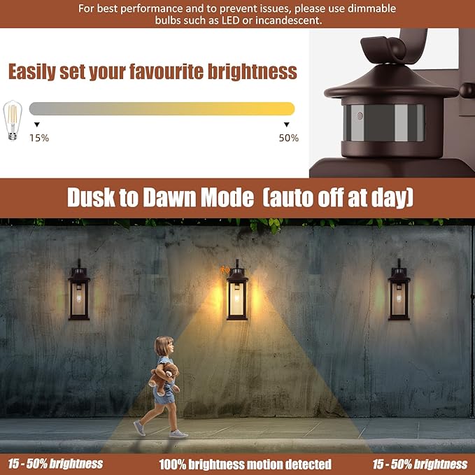 Roravilila Dusk to Dawn Motion Sensor Outdoor Lights Oil Rubbed Bronze 2-Pack